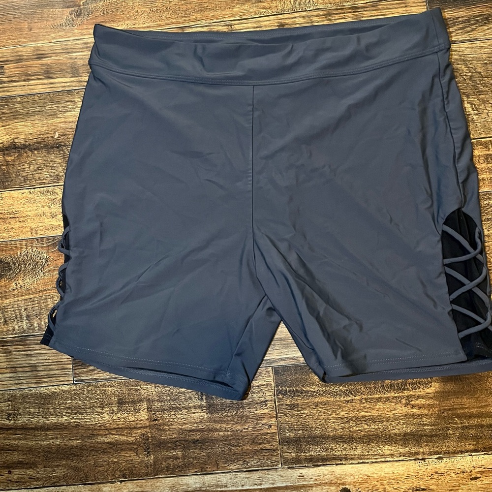 Women's Athletic Grey Shorts with Side Lattice